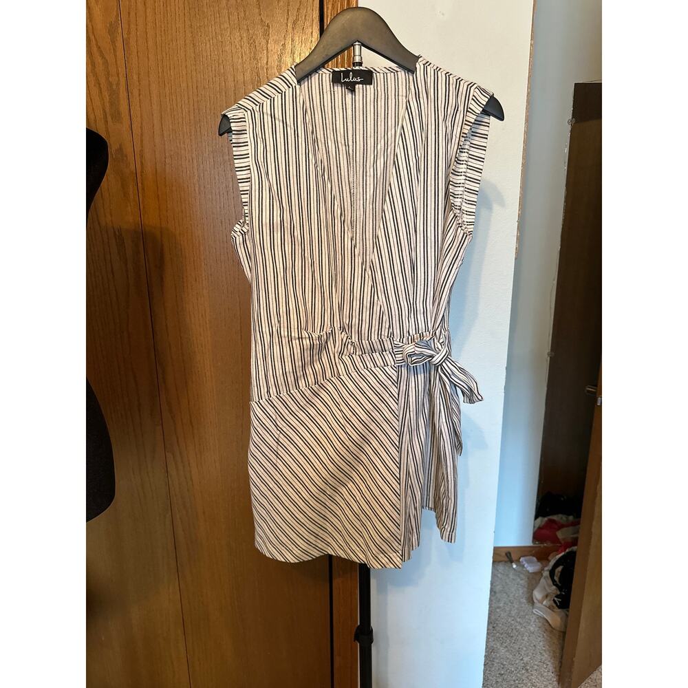 Lulus Gone To Sea Striped Faux Wrap Skort Romper Black White Shorts Large 53792R